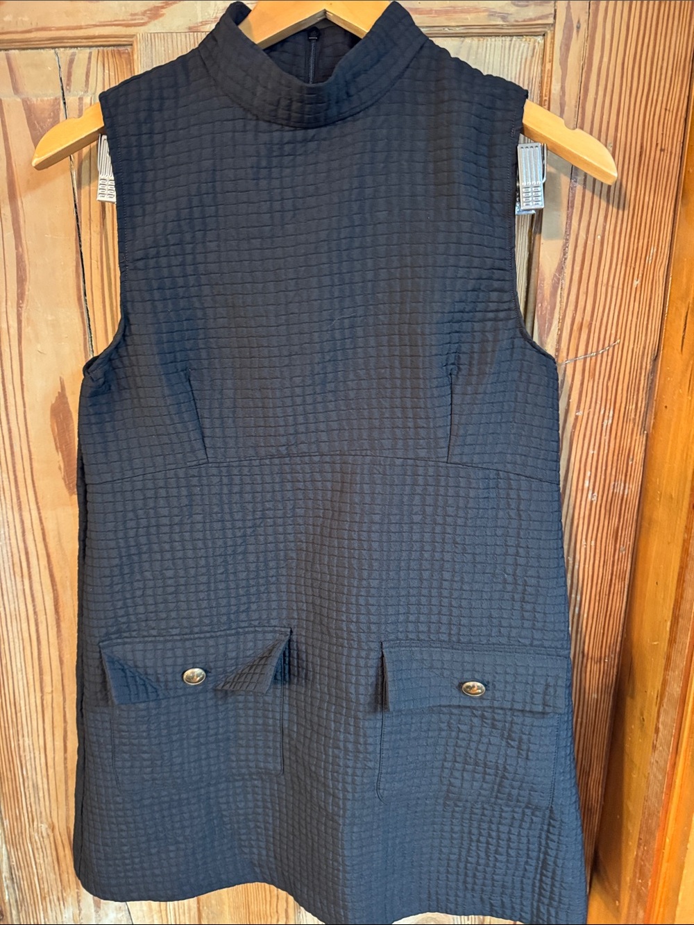 Zara XS Black Sleeveless Mock-Neck A-Line mini Dress pockets